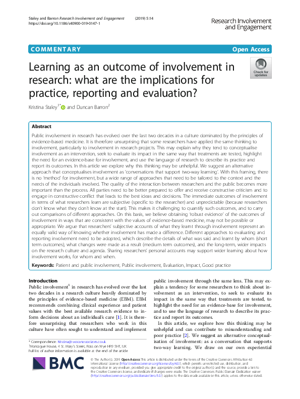 BMC Research Involvement and Engagement (192392)