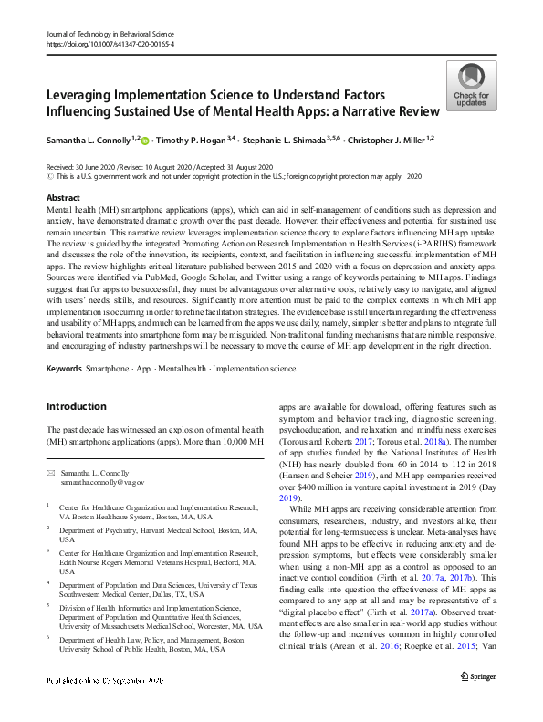 Journal of Technology in Behavioral Science (226278)